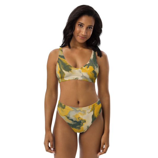 high-waisted minimal yellow marble bikini