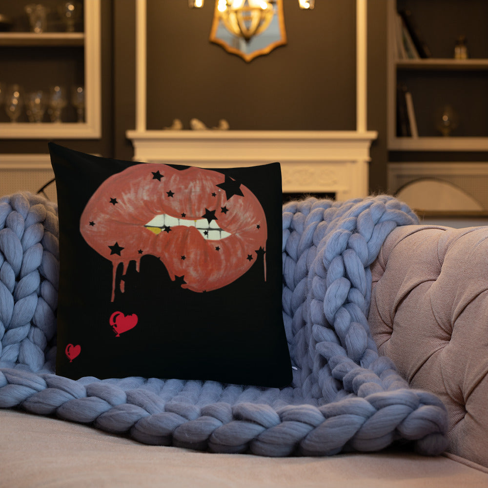 Red Bit Lip with gold tooth - Premium Pillow