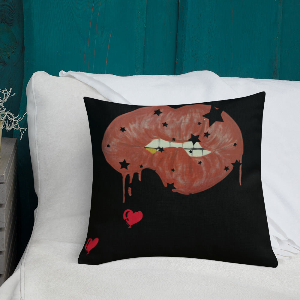 Red Bit Lip with gold tooth - Premium Pillow