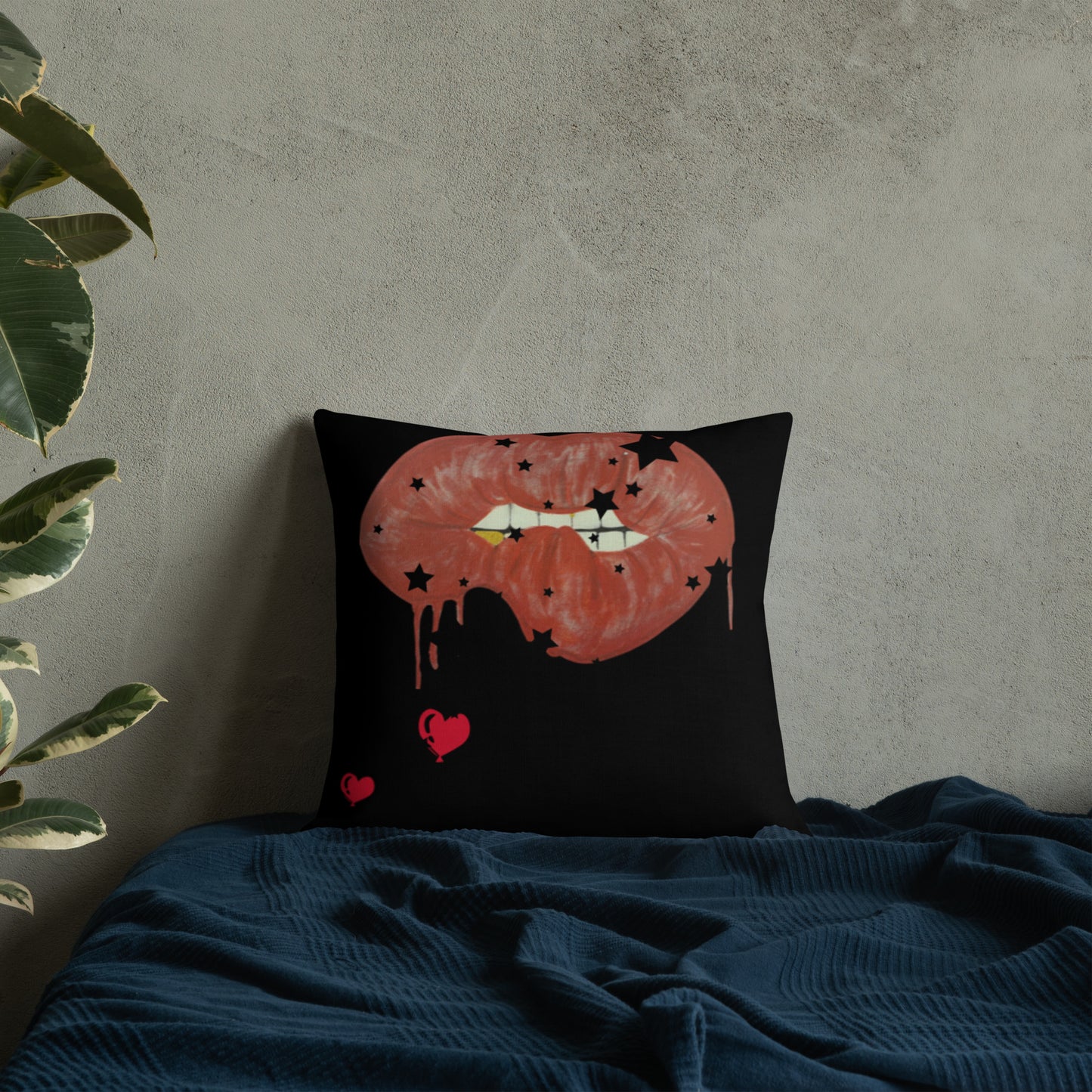 Red Bit Lip with gold tooth - Premium Pillow