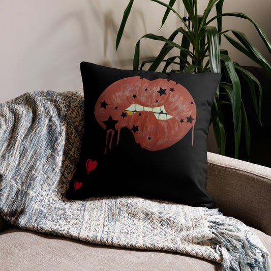 Red bit lip with gold tooth Premium Pillow