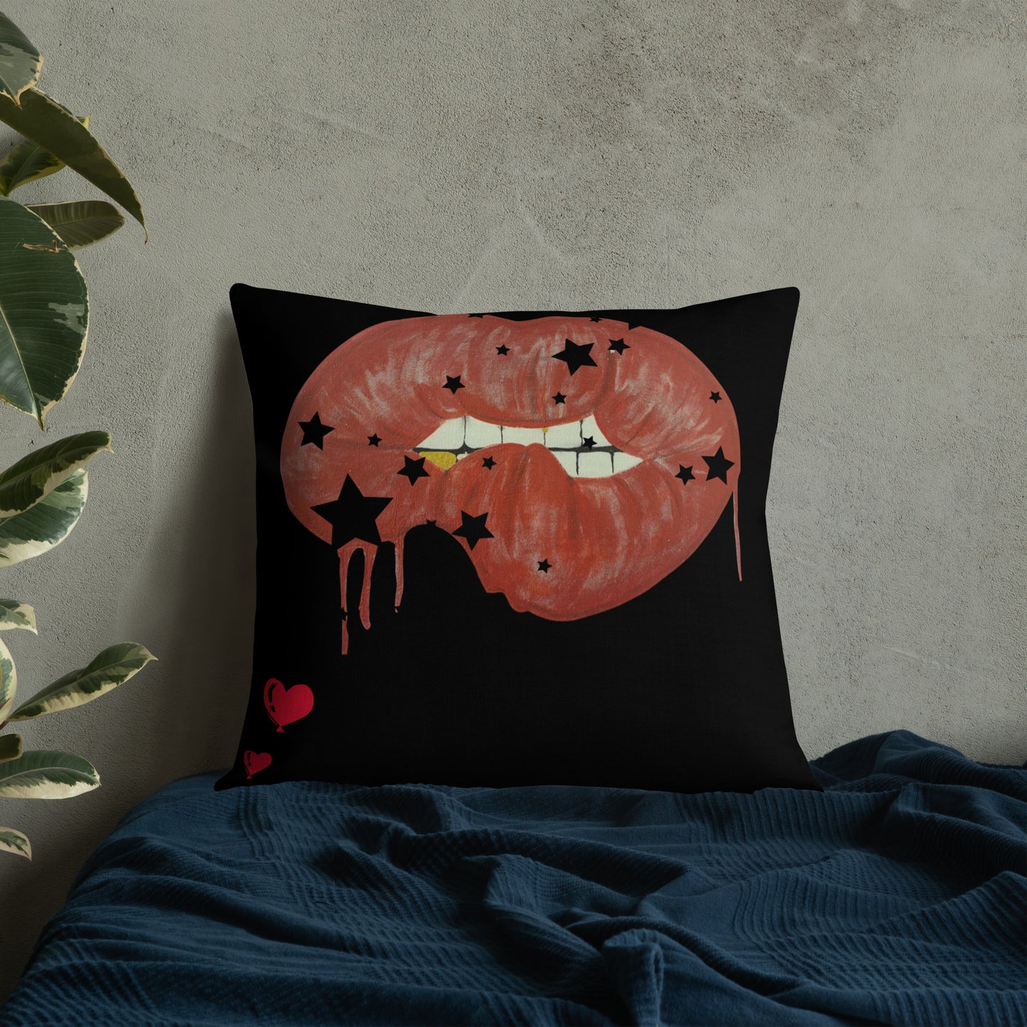 Red Bit Lip with gold tooth - Premium Pillow