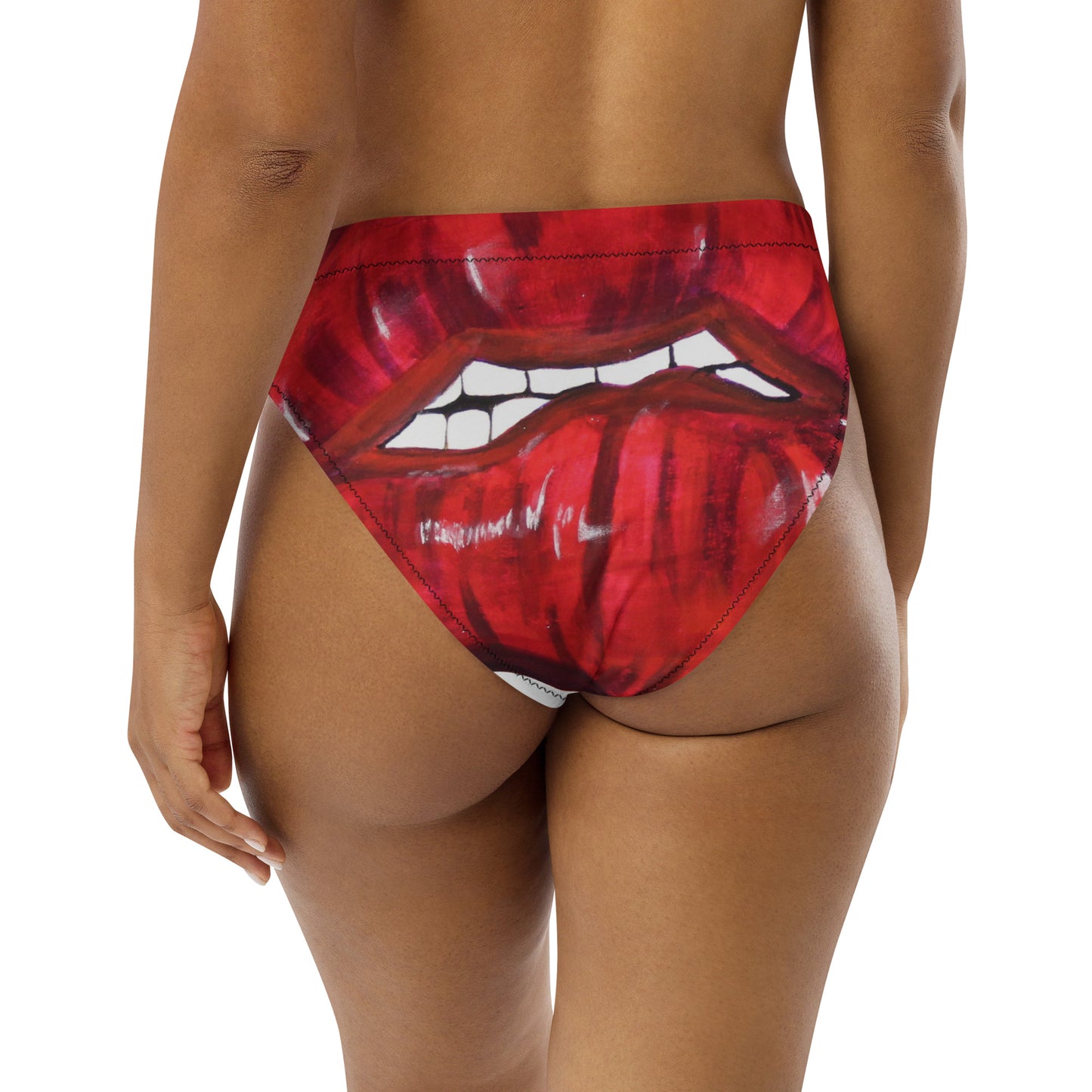 Red Bit Lips high-waisted bikini bottom