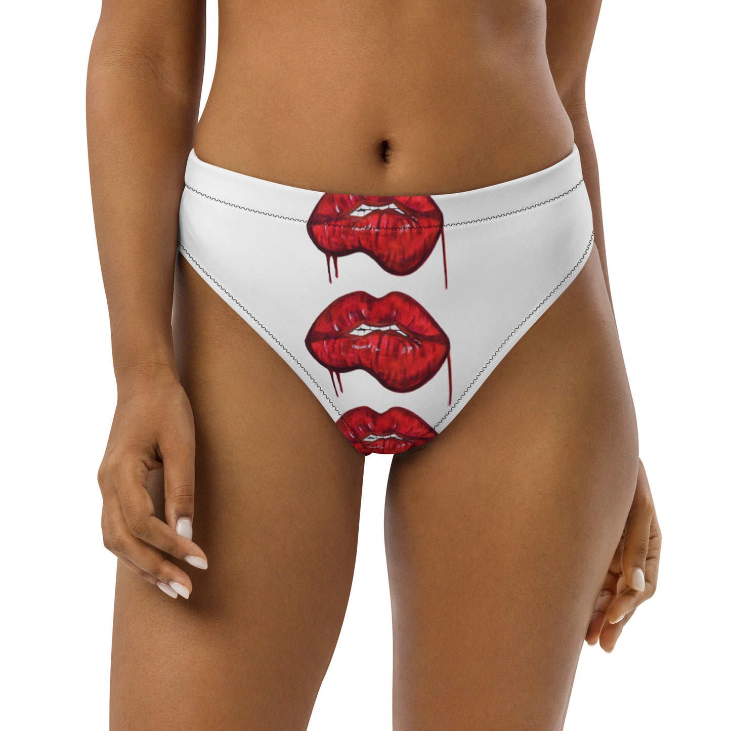 Red Bit Lips high-waisted bikini bottom