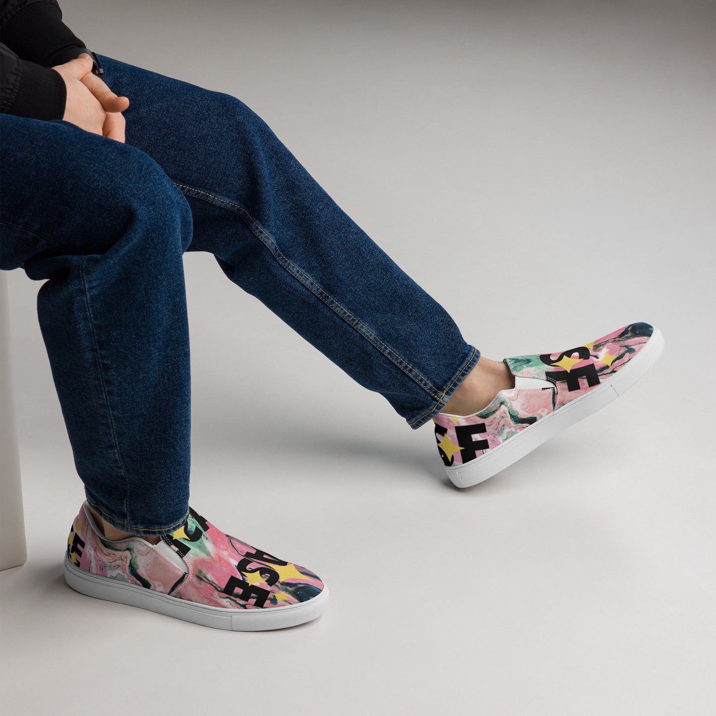 Men’s slip-on canvas shoes - pink marble